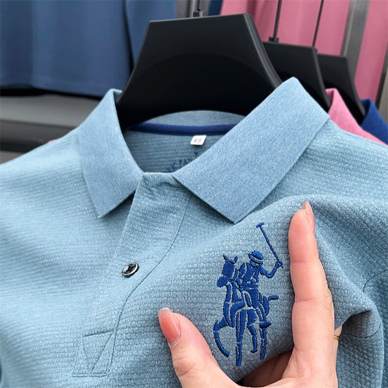 时尚男士Polo衫2023春秋季新款宽松休闲爸爸装长袖t恤男商务上衣T,男装Polo衫,电商B212（原钱塘6029）