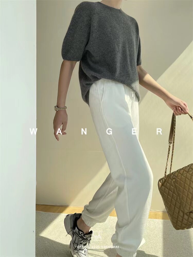 棉麻花纱针织短袖女夏季薄款透气慵懒松弛感t恤高级感半袖,女装T恤,半城羊绒