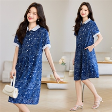 2025年夏季时尚休闲碎花娃娃领优雅气质连衣裙，女装连衣裙，依恋蒂丝