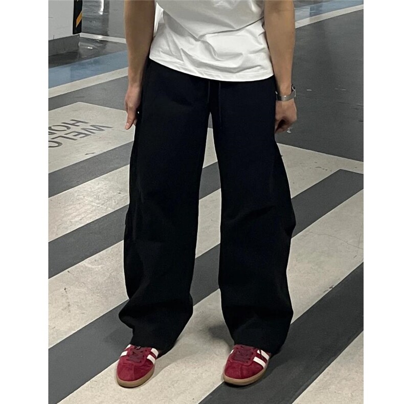 美式复古拼接褶皱伞兵工装裤男春夏季百搭宽松直筒休闲裤,男装牛仔裤,四季星座505