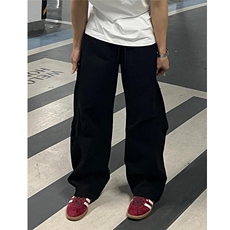 美式复古拼接褶皱伞兵工装裤男春夏季百搭宽松直筒休闲裤，男装牛仔裤，四季星座505