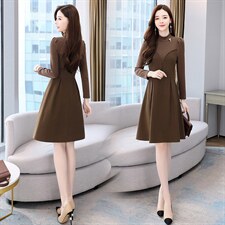2021年冬季新款拉毛呢料连衣裙，女装连衣裙，金典明美