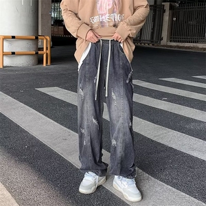 美式高街牛仔裤男破洞韩版潮松紧腰个性2024秋冬ins长裤RK949-P43图片
