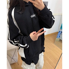 抖音得物品质美式高街宽松结构拼接撞色连帽印花卫衣外套AW13305，女装短外套，电商A443