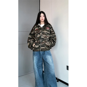 美式迷彩连帽夹克外套男拉链开衫宽松情侣卫衣潮25XJ55262特批60图片