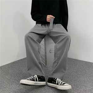 痞帅裤子男宽松百搭直筒九分裤送腰带轻熟风直筒西裤K438P35图片