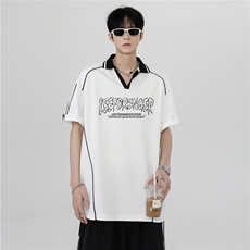 翻领解构休闲百搭街头美式复古男女同款短袖POLO衫T恤T293-P38，男装Polo衫，电商C307