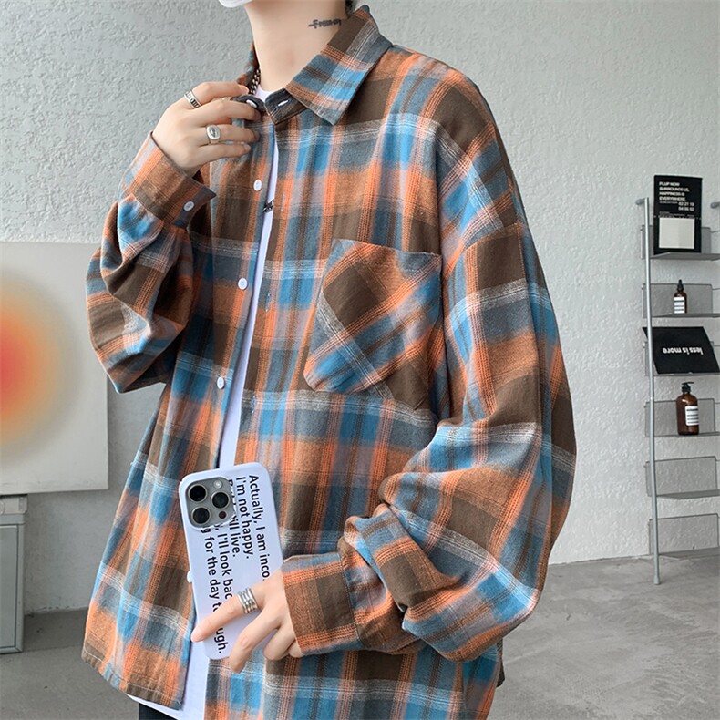 【现货主推】CS7130-P38特控68纯棉大款宽松微磨毛格子衬衫外套,男装衬衫,电商D232