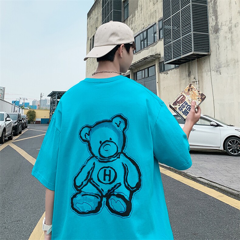 大码纯短袖t恤男夏季2023新款小熊前后印花打底衫男装TX312-P30,男装T恤,星座505-3
