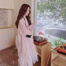 【出货中】高品质粉色杏色长袖网纱裙8237-P150-K218，女装连衣裙，2C137