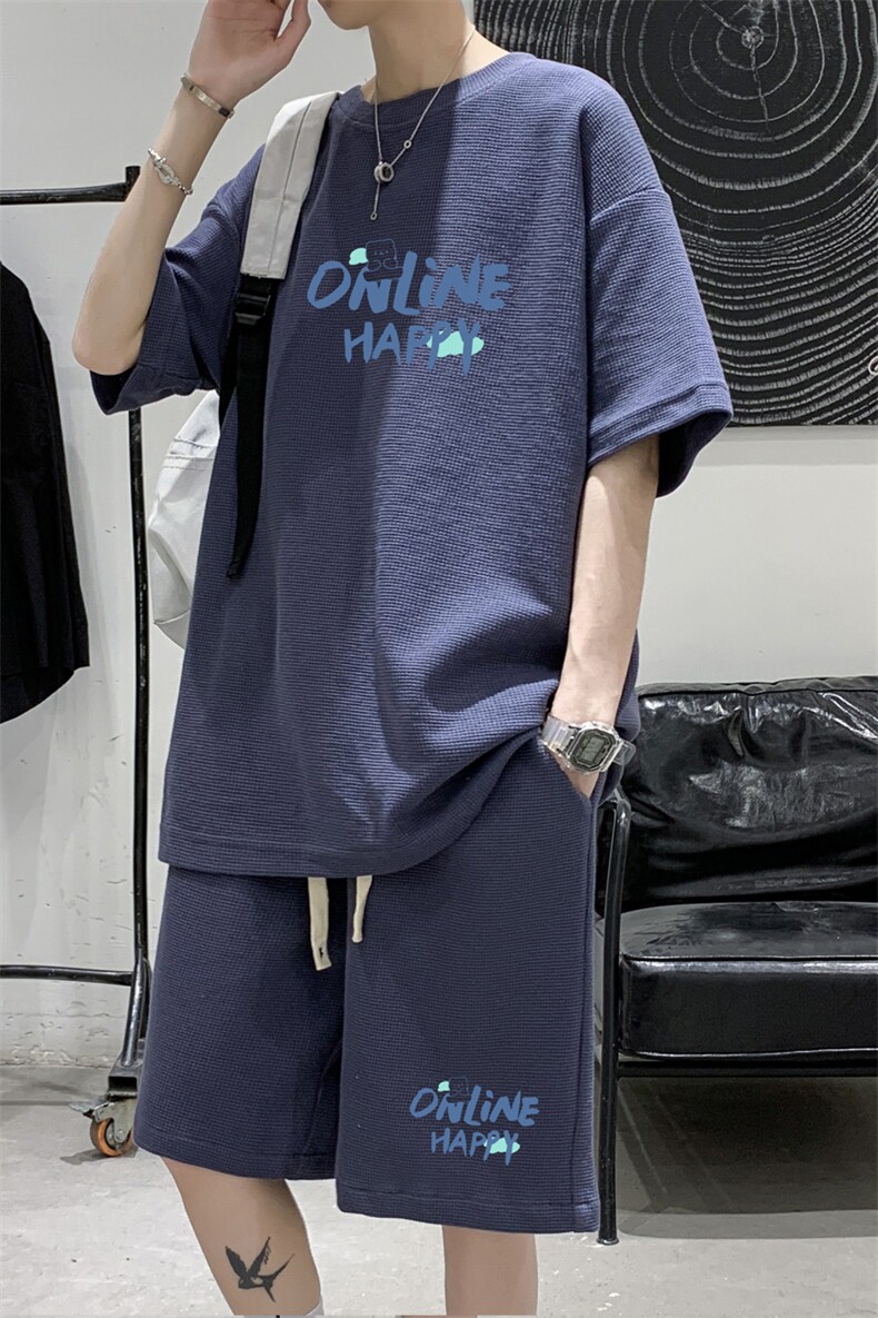 ！重磅推荐！2022夏季男士华夫格短袖T恤套装HTZ02P50,男装T恤,电商B220
