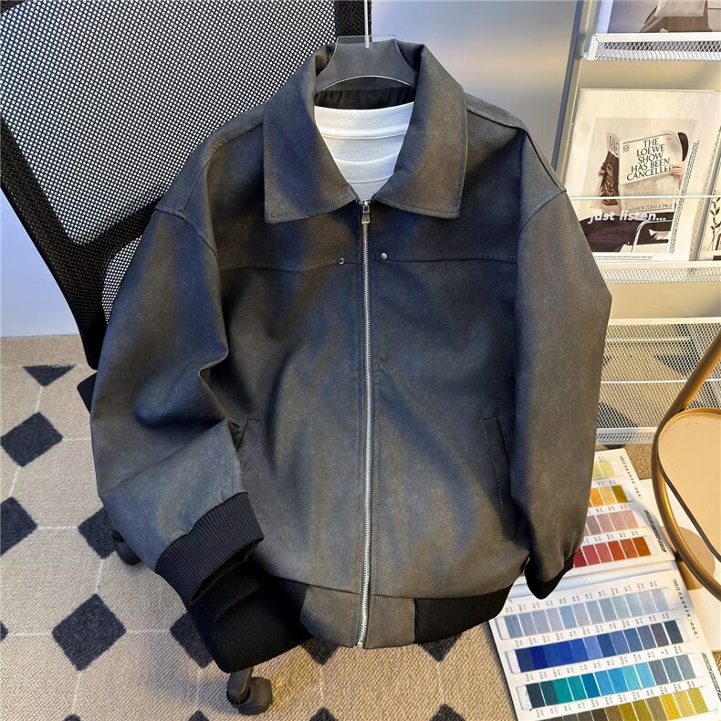 皮衣外套男春秋高级感潮牌痞帅夹克短款棒球服2237P63,男装夹克,星座410-2