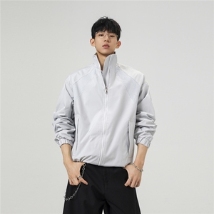 美式罗纹拼接袖子褶皱大码M-5XL教练夹克男JK78056P69控105图片