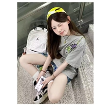 美式潮牌刺绣重磅纯棉正肩短袖t恤女大童初中高中学生设计感上衣，男装T恤，星座506A