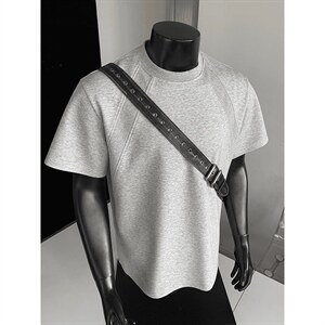 抖音得物高品质二开 270G重磅美式高街曼巴棉螺纹拼接短袖T恤，男装T恤，电商A486