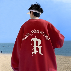 ！直播品质 重磅宽松大码港风R印花圆领卫衣WY73-特p28图片