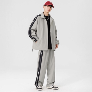 港风青少年情侣运动宽松拼接长袖夹克休闲裤套装TZ93 P90图片