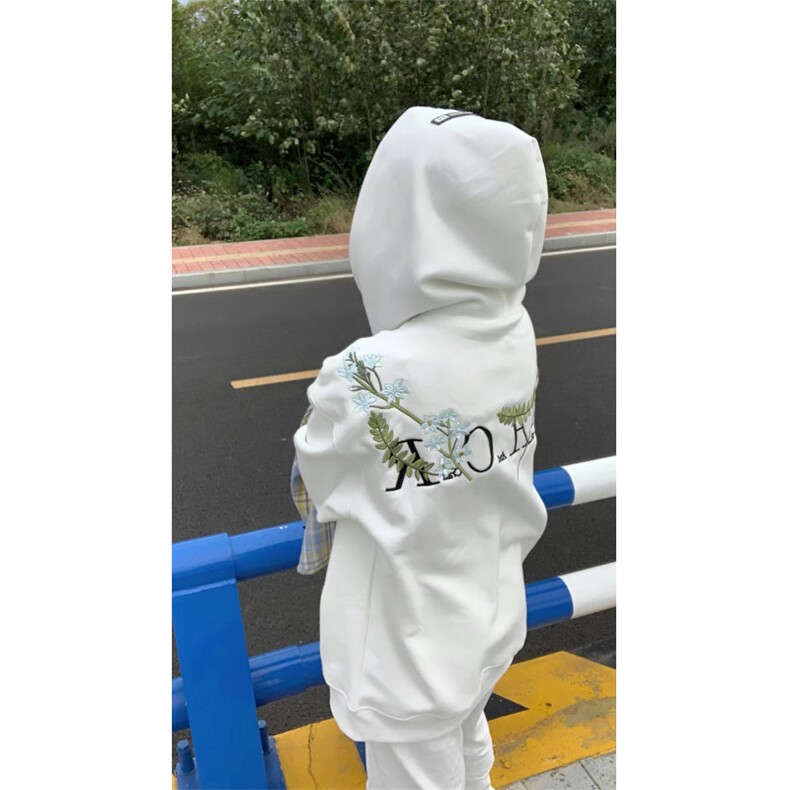 5285-P55纯棉华棉复合原版刺绣秋冬宽松连帽卫衣薄款/加绒,女装卫衣/绒衫,星座617A-2