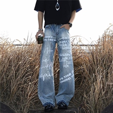 牛仔裤男女韩版潮流字母印花帅气百搭2026夏季ins长裤RK2625-P49，男装牛仔裤，星座412-2