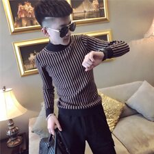 社会精神小伙半高领毛衣修身条纹针织衫线衣502-MY09-特，男装针织衫/毛衣，电商A343
