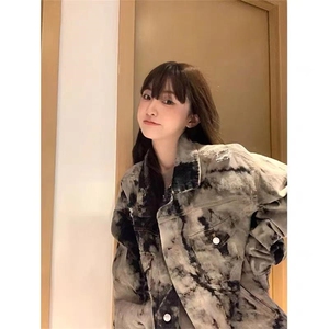 现货得物二开 扎染牛仔破坏废土风痞帅cleanfit牛仔衣JK1188-P68图片