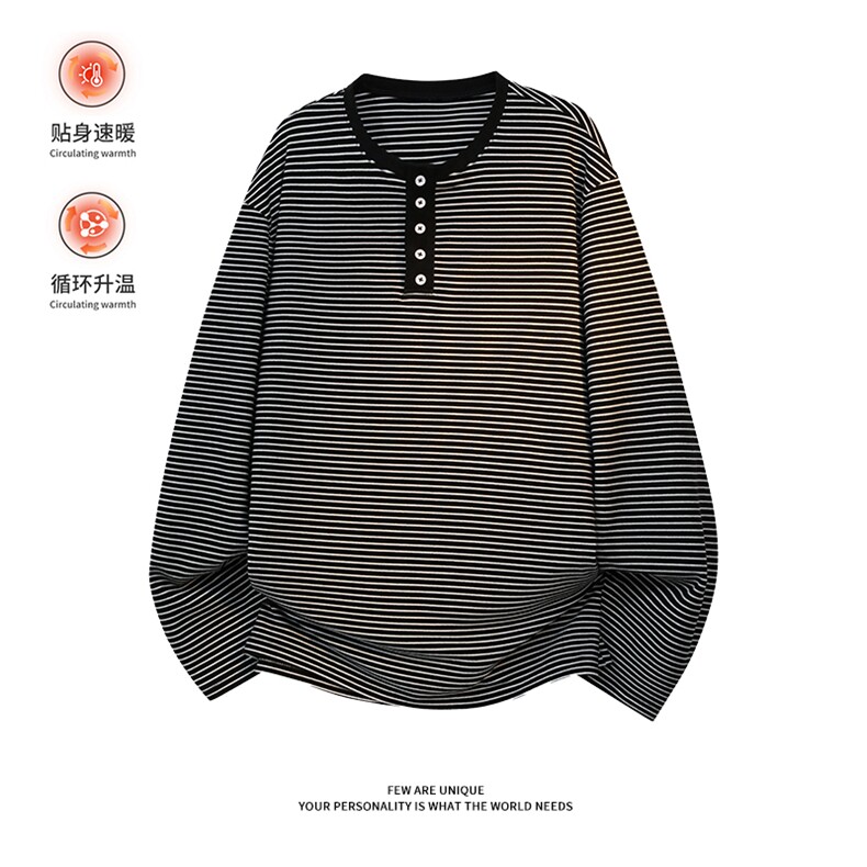 德绒条纹亨利领打底衫美式休闲宽松长袖T恤男Q51157-TP4088,男装T恤,电商A102