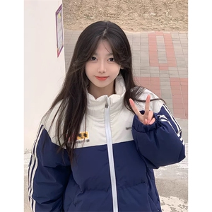F1028-P128学院风拼接立领棉服女冬季新款设计感面包服棉衣外套