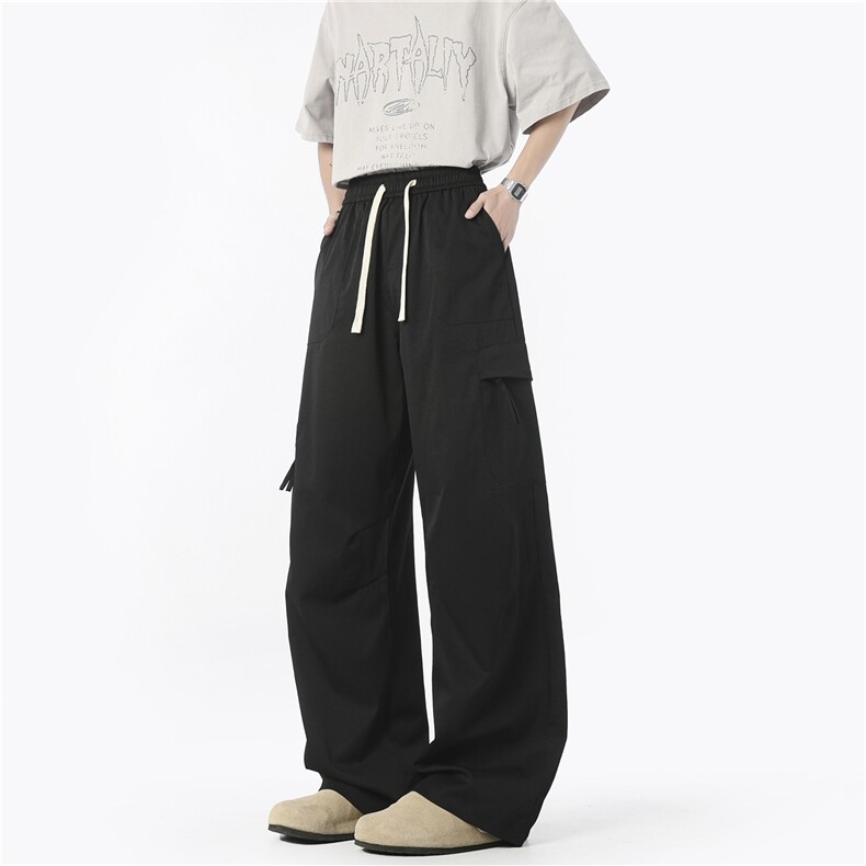 米白色冲锋裤夏季薄款冰丝速干裤男垂感直筒机能工装降落伞兵裤子，男装工装外套，星座506A