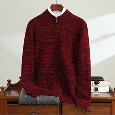 高品质男士秋冬羊毛花纱双拉链开衫经典时尚保暖毛衣外套男装，男装羊毛衫，唯若美羊绒
