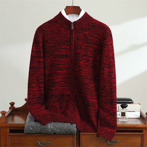 高品质男士秋冬羊毛花纱双拉链开衫经典时尚保暖毛衣外套男装,男装羊毛衫,唯若美羊绒