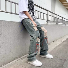 高街破洞牛仔裤男士韩版潮流痞帅2025夏季新款ins长裤RK2031-P42，男装牛仔裤，星座412-3