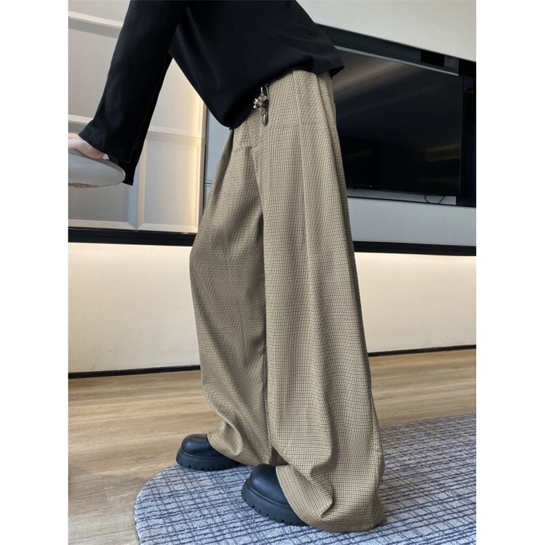 美式复古秋季新款千鸟格休闲百搭阔腿西裤B315-K25457-特p48控88图片