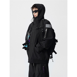 可二开发光贴片连帽工装冲锋衣大码M-5XL夹克男JK78076P85控128图片