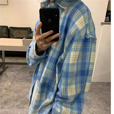 ins复古格子衬衫男高级感秋季新款穿搭ins宽松休闲长袖衬衣，男装衬衫，星座218-1（原230）