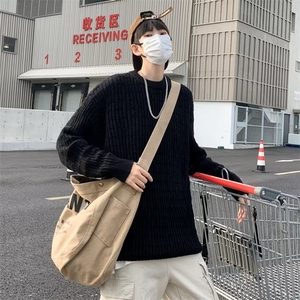 港风日系ins潮牌圆领毛衣男士秋冬季潮流复古宽松纯色Z7009-P50图片