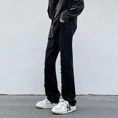 B221美式ins高街小众假破洞修身微喇牛仔裤LK22065-P65控88，男装牛仔裤，电商B221