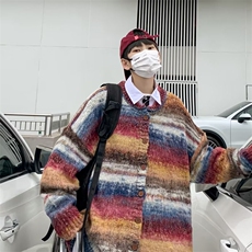 2024新款港风潮牌设计感开衫圆领撞色条纹长袖针织衫M7310-P68，男装针织衫/毛衣，星座1109-3