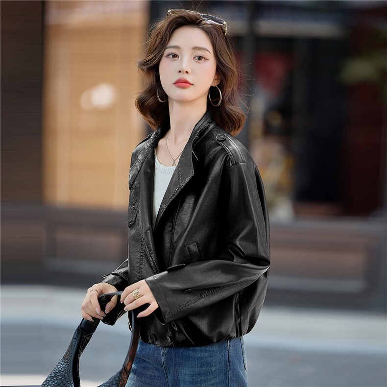 美拉德咖色短皮衣外套女2025秋季新款小个子又酷又飒立领PU皮夹克,女装皮衣,贝蕾酷儿