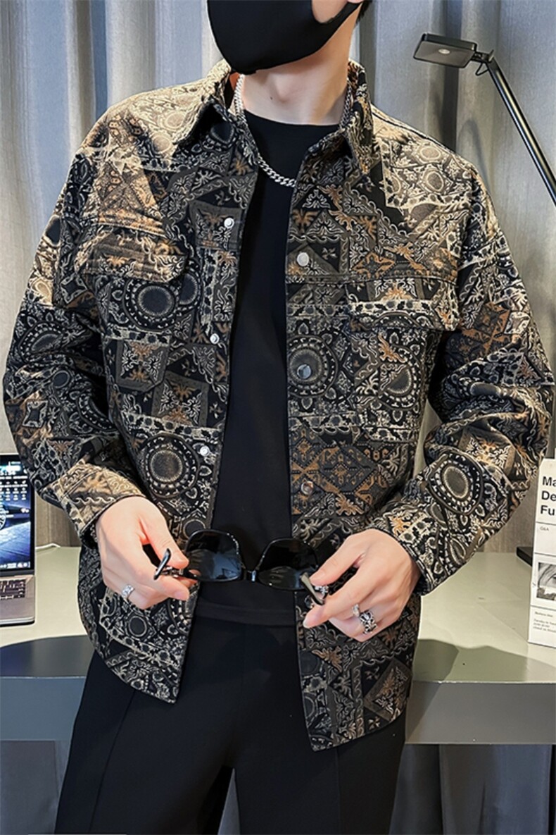 水洗牛仔外套男士春秋季潮流民族风褂子痞帅百搭花色夹克JK07-P98,男装夹克,电商D323（原B261）