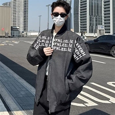 立领棒球服男女生早春潮牌字母印花百搭拉链夹克外套男JW221-p65，男装夹克，星座302B