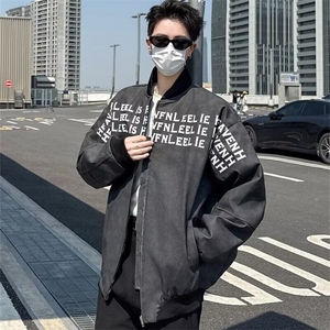 立领棒球服男女生早春潮牌字母印花百搭拉链夹克外套男 JW221-p65图片