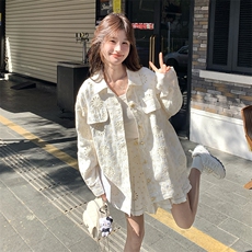 白色镂空刺绣牛仔套装裙女2025春季新款设计感小众衬衫短裙两件套，女装套装/套裙，2C201
