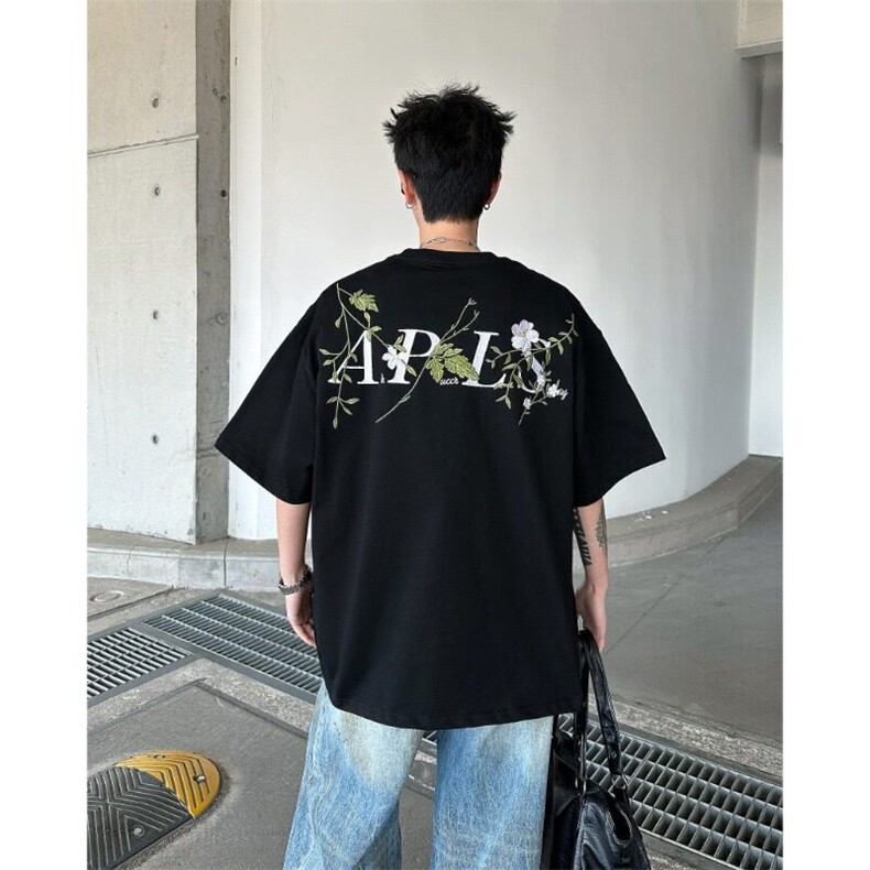 美式街头花卉花环刺绣短袖T恤男女小众设计感百搭半袖LT255-p40,男装T恤,星座1008