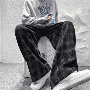 冬装 加绒加厚休闲灯芯绒格子拖地直筒裤B221-LK21163-P50加绒P60图片