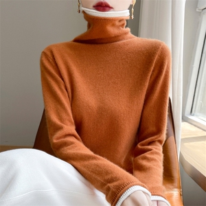 时尚百搭高领假两件纯色羊毛衫女秋冬新款修身显瘦长袖针织毛衣图片