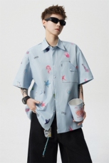 CS1141-特P35控68花衬衫男短袖夏季休闲薄款冰丝半袖宽松大码，男装T恤，电商A059