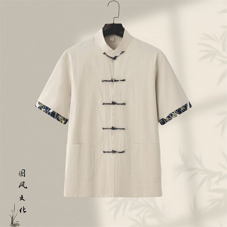 新中式夏季棉麻短袖衬衣宽松复古茶居士潮上衣 GF2502-P50图片