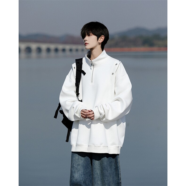 8XL-M星星铆钉半拉链卫衣大码重磅痞帅高街小众立领外套WY5109P58图片