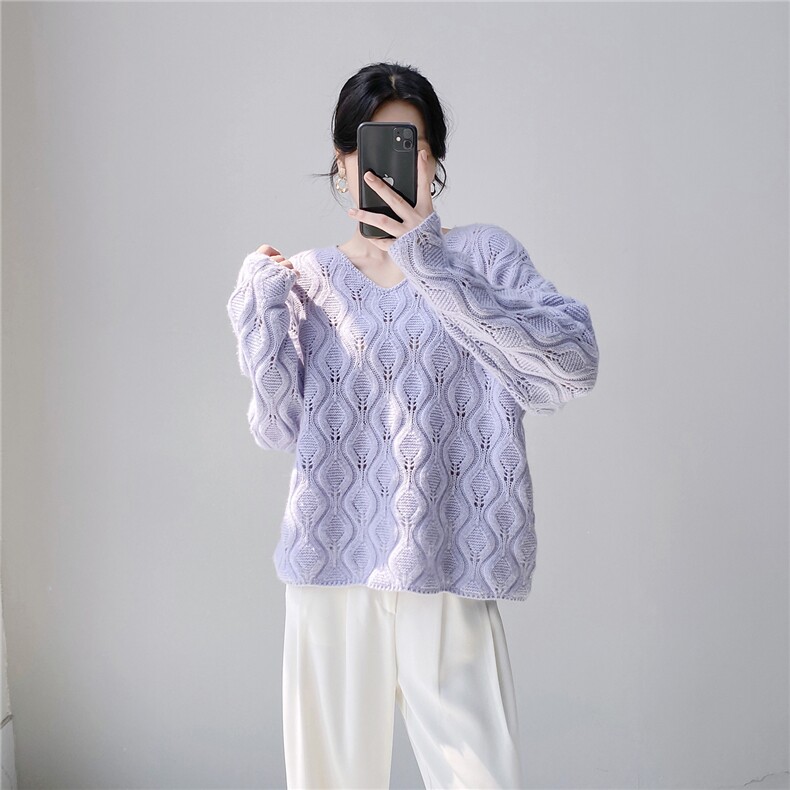 2025娇花v领针织衫百搭简约，女装针织衫/毛衣，织纯羊绒