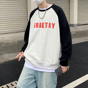 插肩袖卫衣男拼色美式圆领长袖打底衫情侣上衣WY05062-P40图片